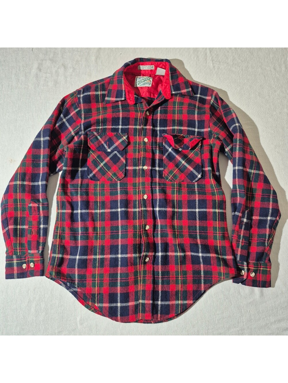 Vintage Outdoor Exchange M Med red plaid flannel shirt wool blend 90s